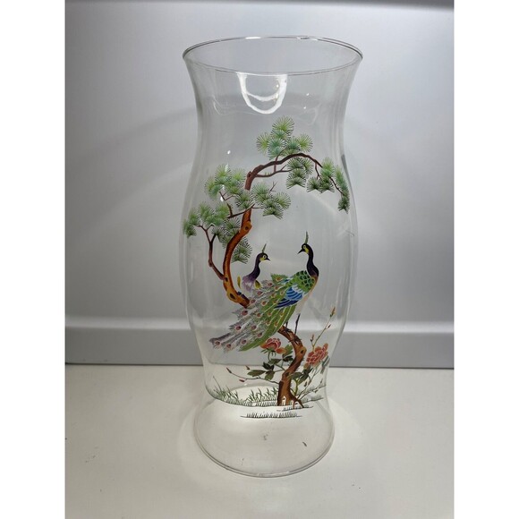 large vtg clear Glass Hurricane Candle Holder / Chimney / Shade / Globe peacock - Picture 1 of 7